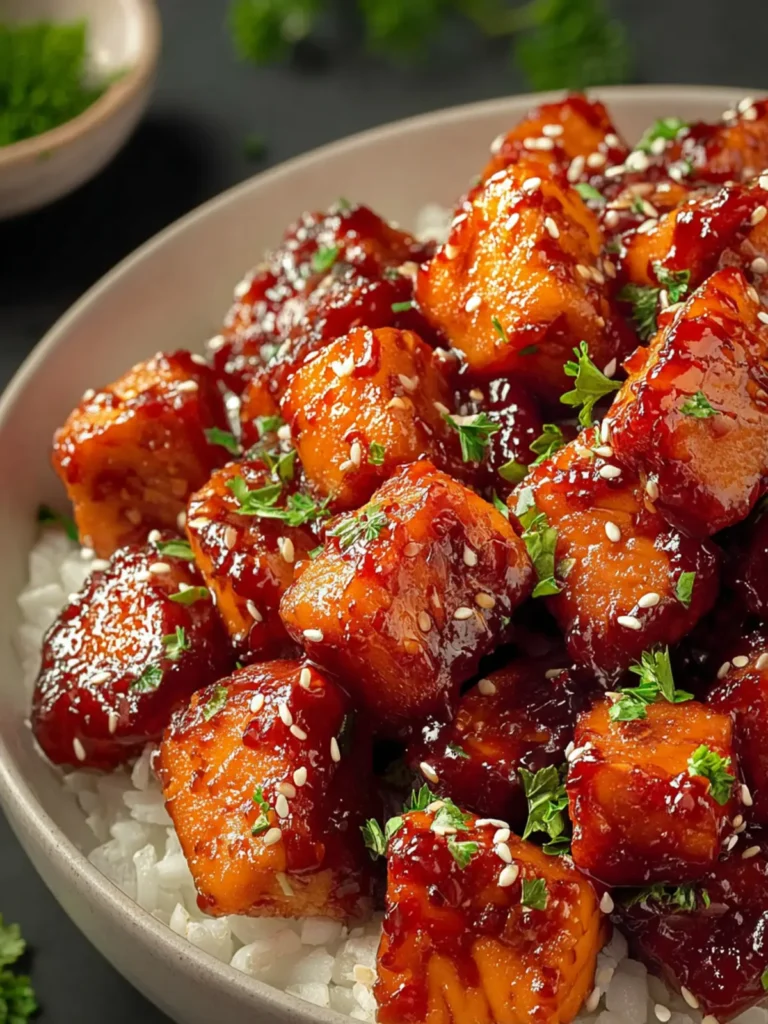 Irresistible Sticky Honey-Garlic Glazed Salmon Nuggets First Image