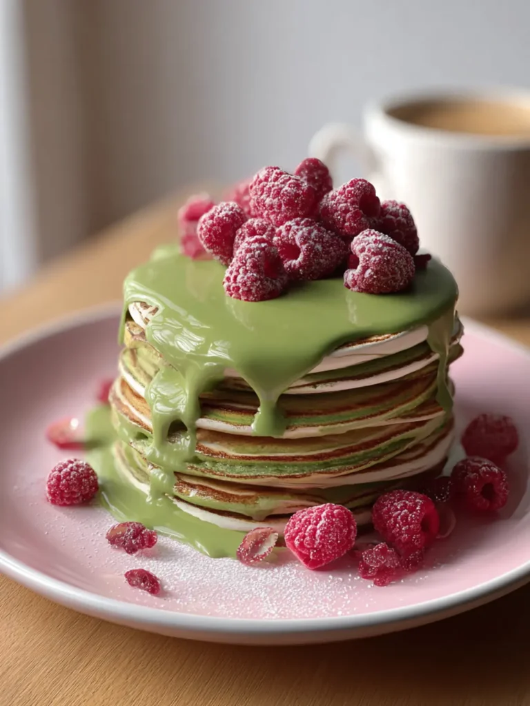 Fluffy Galentine’s Matcha Latte Pancakes Recipe Delight First Image