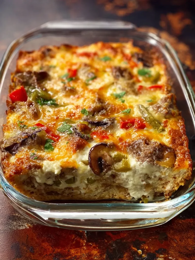 Easy, Keto Low-Carb Philly Cheese Steak Casserole First Image