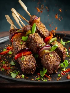 Peanut Crusted Beef Kebabs First Image